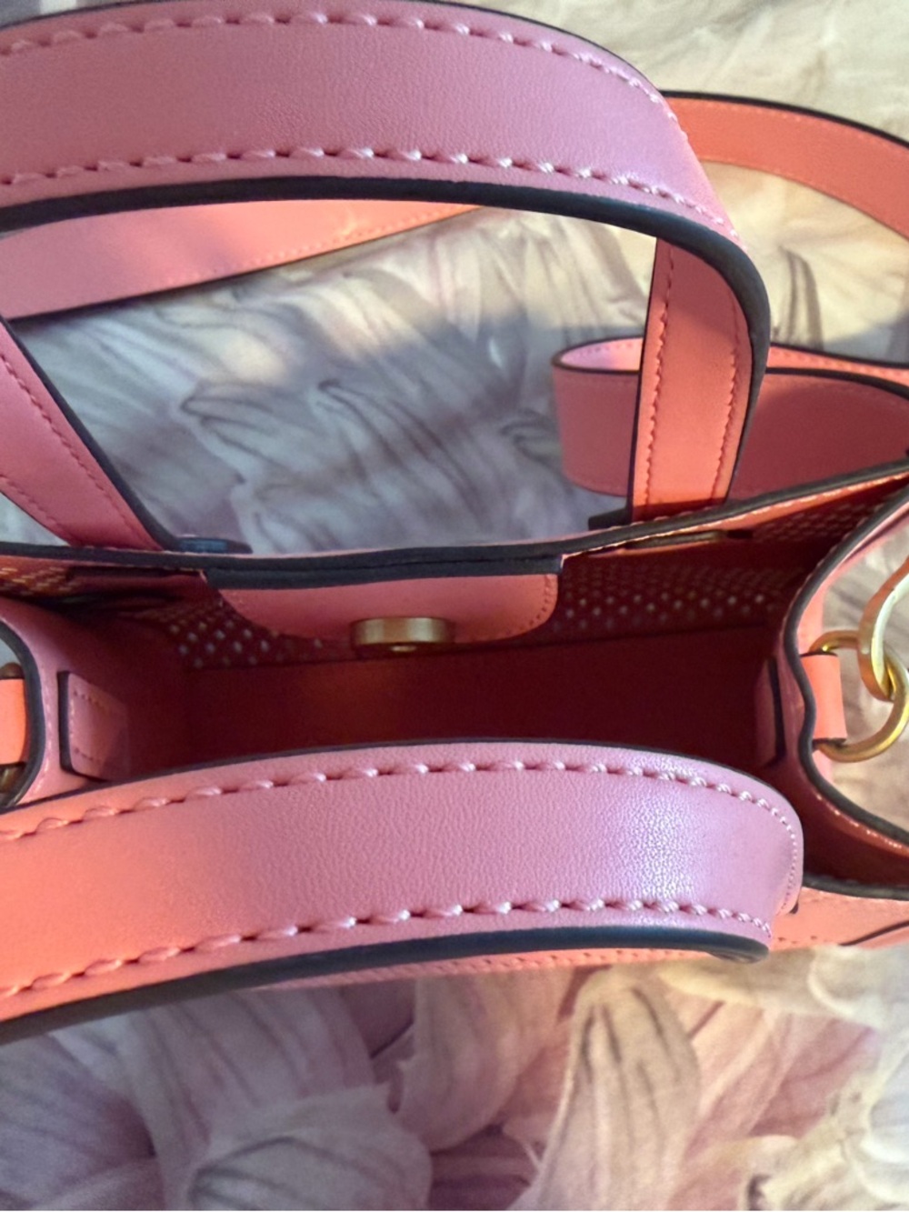 GUESS Pink Perforated Crossbody Mini Tote - Picture 3 of 4
